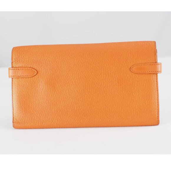 Hermes Classic Kelly Long Wallet Orange Chevre Leather Silver Classique Depliant - Picture 4 of 9